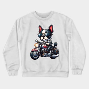 Boston Terrier Riding A Motorcycle Crewneck Sweatshirt